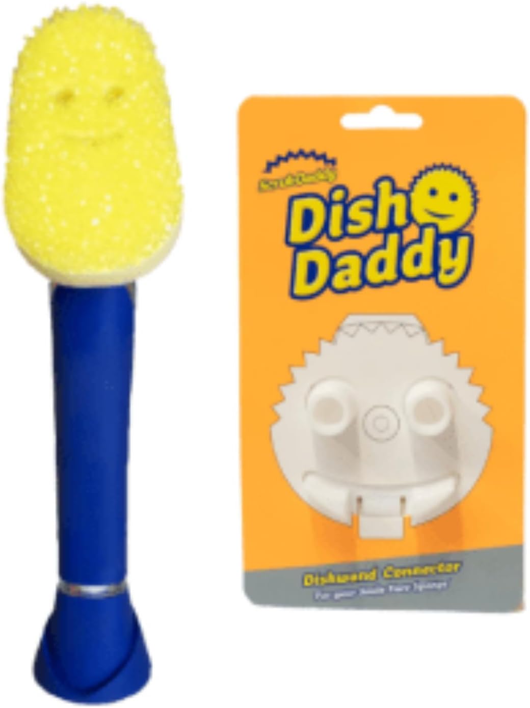 Scrub Daddy Dish Daddy Wand & Connector Head, Soap Dispensing Dish Brush, Texture Changing Washing Up Sponge With Liquid Handle, Handle Sponge with Built-in Scraper, Scrubbing Head & Stand - Blue
