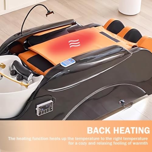 HHEvergreenEnsemble Salon Shampoo Bed - Electric Massage Table with Black Orange Luxury Design, Head Spa Equipment&Beauty Bed Includes Back Heating Massage, Water Cycle, Cell Phone Holder(76.77IN) - Image 4