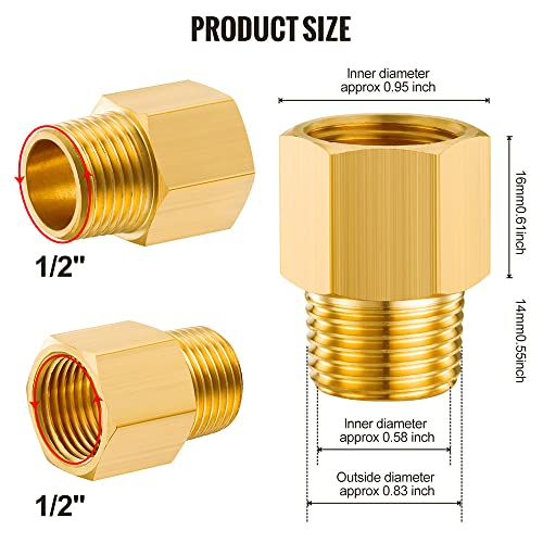 Gsinodrs 3Pcs Brass Pipe Fitting, 1/2" Female X 1/2" Male Npt Thread Brass Hex, Adaptor 1200Psi High Pressure #TOP1