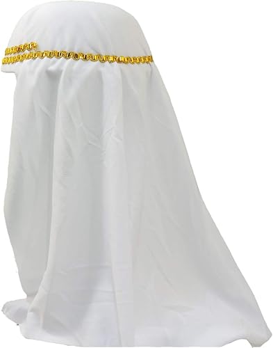 Miniatura 2 de Loftus International Sombrero para adultos Aladdin Arabian Desert Prince Keffiyeh con detalles de trenza dorada, talla única, blanco, Blanco