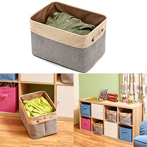 Awekris Foldable Storage Bin Basket Set [3-Pack] Canvas Fabric Collapsible Organizer With Handles Storage Cube Box For Home Office Closet, Grey/Tan (Grey) #TOP3