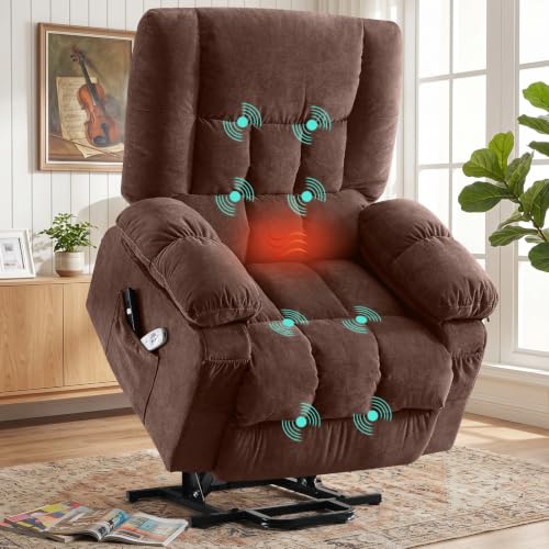 Image of BOSMILLER Electric Power Lift Recliner Chair Sofa with Massage and Heat for Elderly,Lift Chair with Front Pocket & Side Pockets for Living Room