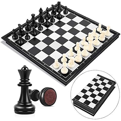 Peradix Schachspiel Magnetischem Einklappbar Schachbrett Schach für Kinder ab 6 Jahre (Schwarz und Weiß-25*25cm) Cover