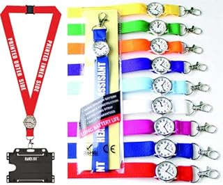 Lanyard with Integrated Watch x 1 Personalised with Your Text, for Nurse's ,Teachers etc (Pink)
