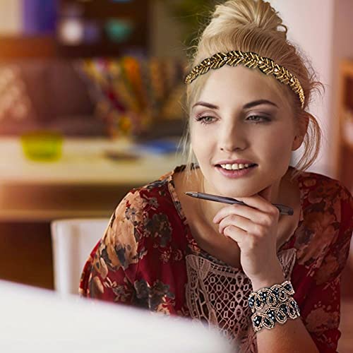 Elastic Rhinestone Headbands For Women, Number-One 5Pcs Handmade Crystal Beaded Elastic Headband Set Fashion Vintage Diamond Jewel Hair Band Headwear Hair Accessories For Ladies And Girls #TOP7