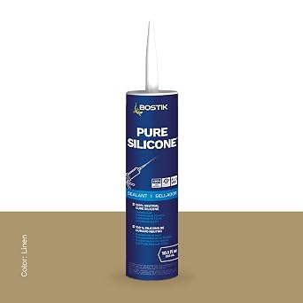 BOSTIK Pure Silicone Linen 10.1oz Silicone Caulk & Sealant for Kitchen & Bath | Professional Grade, 100% Waterproof | Internal/External Use | UV, Mold, Shrink & Crack Resistant | 1 Cartridge