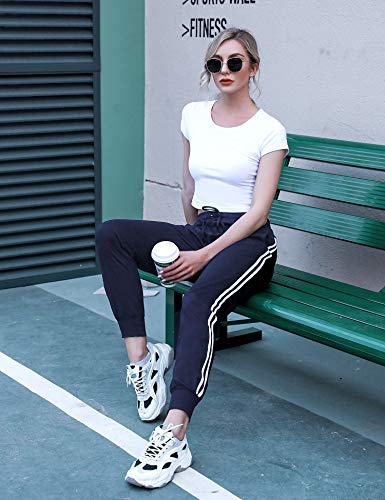 Hawiton Women Active Pants Drawstring Yoga Jogger Workout Sportwear Sweatpants with Pockets Blue