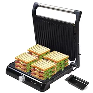 Libra 4 Slices Sandwich Maker with Timer, 2000 Watts Toaster Griller Sandwich Maker, Grill Sandwich Maker with 180 degree Open Flexibility, Sandwich Toaster with Non-stick Plates, 1 Year Warranty(Silver)