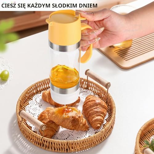 Bssmmai Dozownik Miodu z Uchwytem 300 ml/9 oz - Słoik na Miód i Syrop (Żółty)