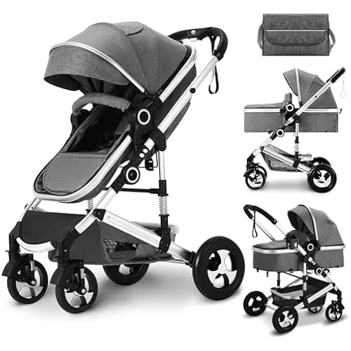 Kinder King 2 in 1 Convertible Baby Stroller, Diaper Bag, Dark Grey