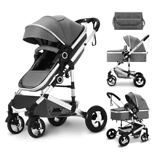 Kinder King 2 in 1 Convertible Baby Stroller, Folding High Landscape Infant Carriage, Newborn Reversible Bassinet Pram, Adjustable Canopy, Diaper Bag, Anti-Shock Toddler Pushchair Stroller, Dark Grey
