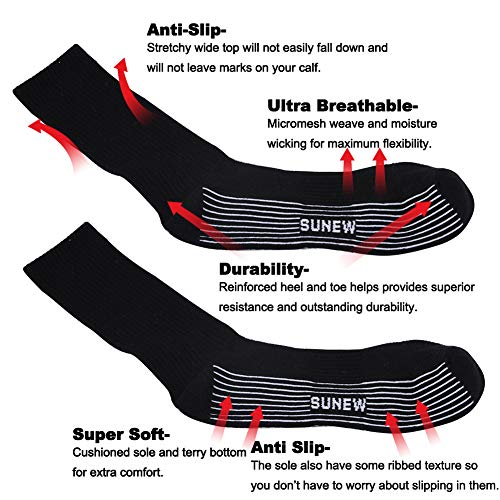 Sunew Mens Black Bamboo Socks, Mens Athletic Business Casual Mid Calf Wick Dry Socks, Full Cushioned Sole Anti Slip Home Indoor Fitness Hiking Trekking Running Socks,3 Pack Black L #TOP6