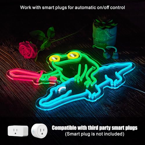 Image of Frog Neon Sign for Wall Decor Cartoon Frog Alligator Knight Crocodile Warrior Anime LED Light for Man Cave Room Home Party Birthday Bar Signs, USB Powered 16.5 X 12.6 inchs