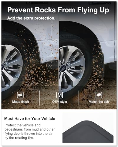 Image of Kiwi Master Mud Flaps for 2021-2026 Ford F-150 (Without Fender Flares), OEM Replacement # ML3Z-16A550-AA, ML3Z-16A550-BA, Heavy Duty Mud Guards, Front & Rear Splash Guards, No Drill, 4 Pcs Set