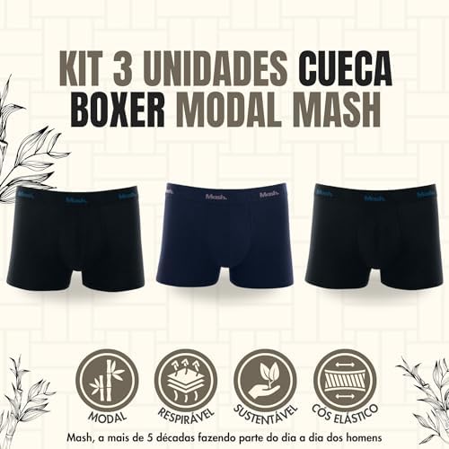 MASH Kit 3 Cuecas Boxer Modal Tecnologia Low Pilling Elástico em