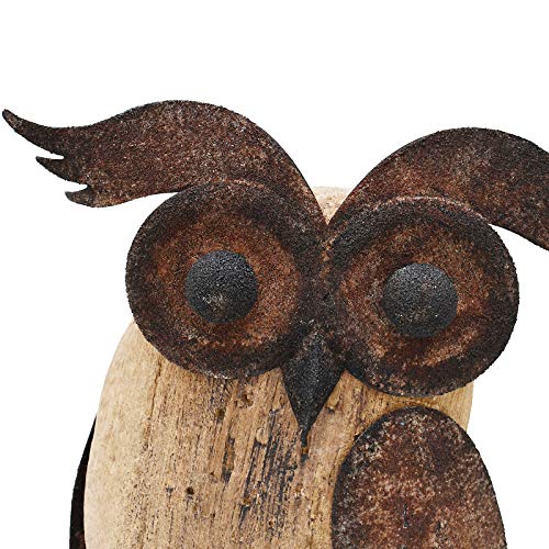 Figura Decorativa Búho Rústico de Madera y Metal 8.5 in miniatura 6