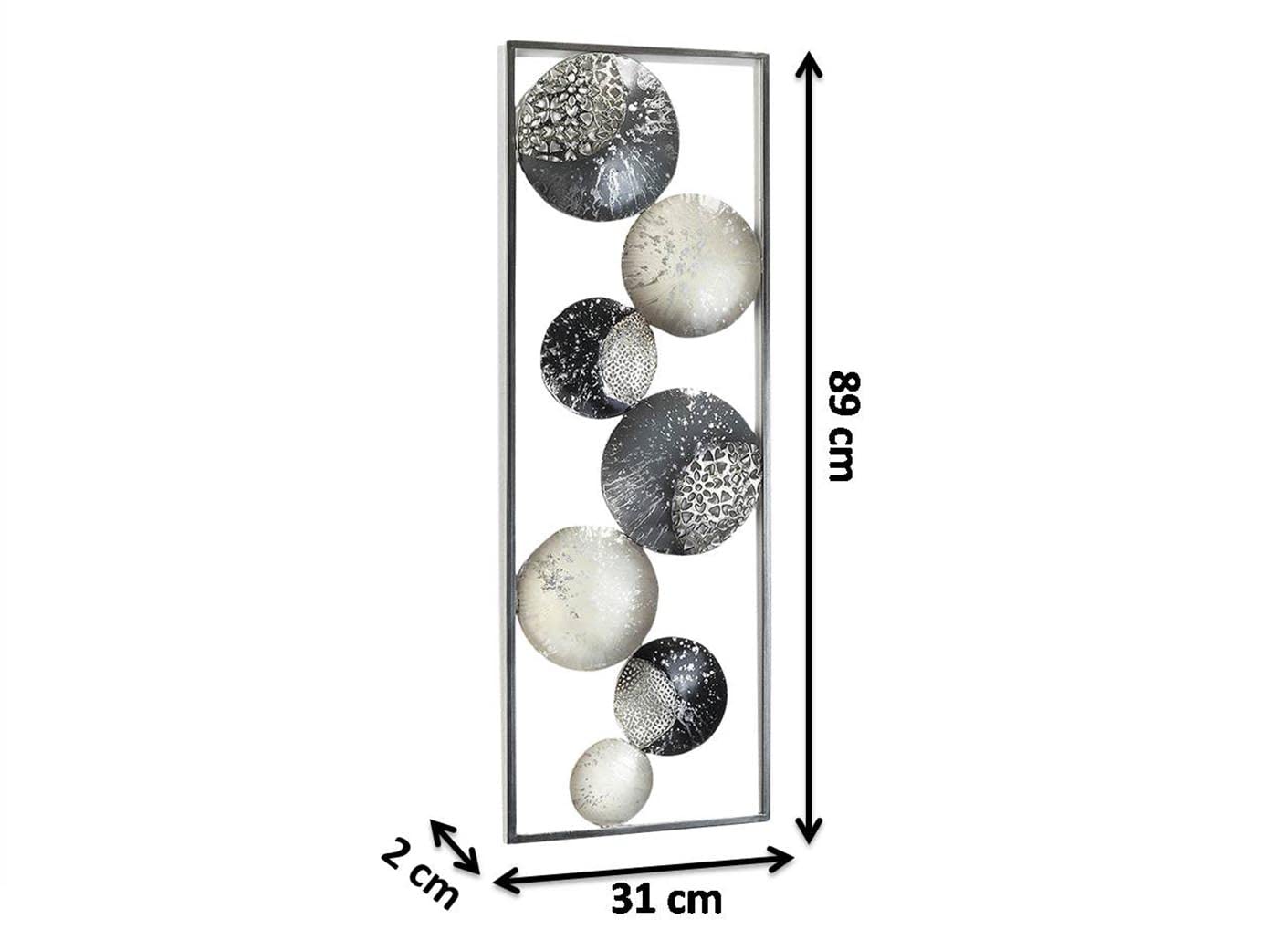Kobolo Wandbild Wanddeko Metallbild SLICES Metall weiß silber 31x89 Grau