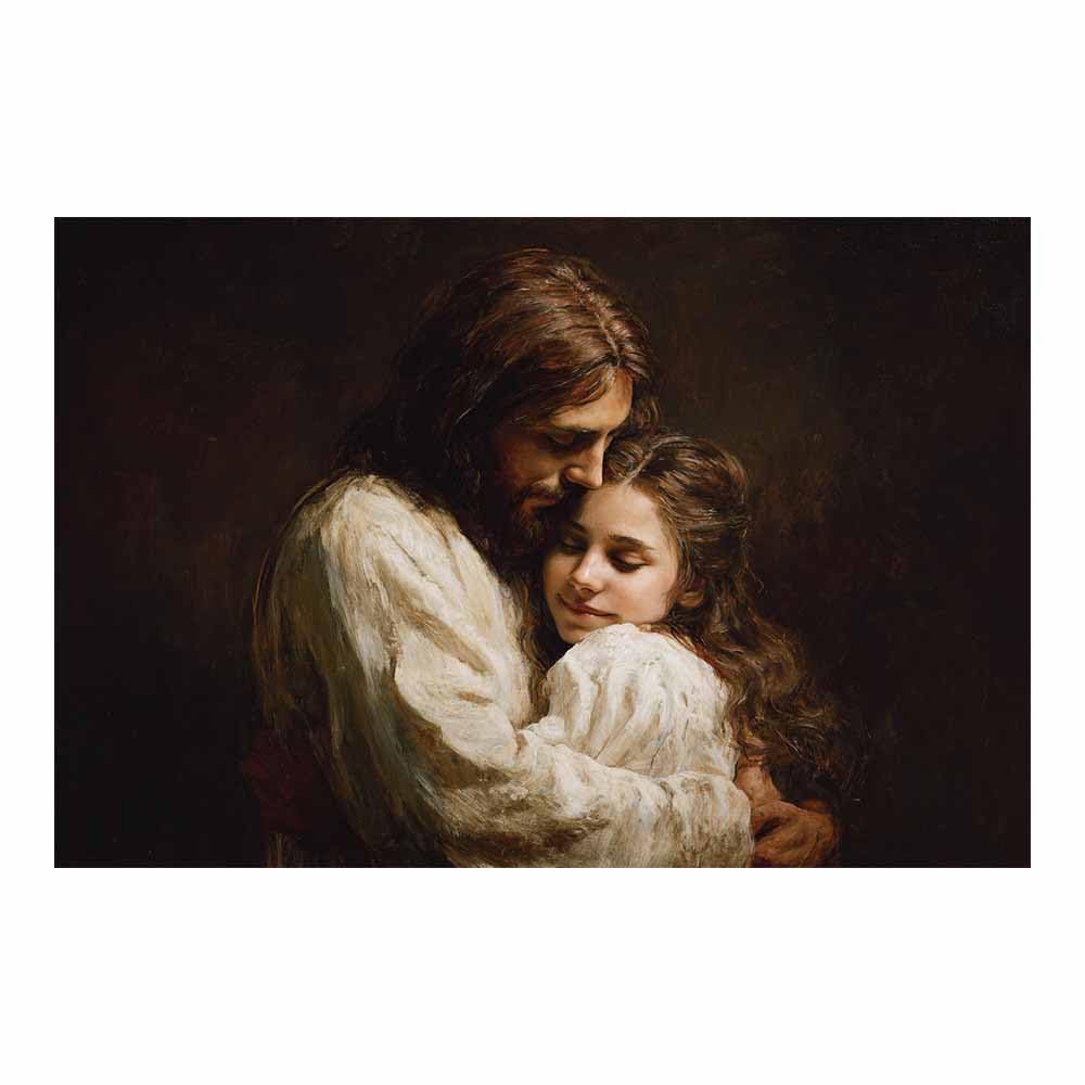 ZAMAEIU Jesus Christ Classic Painting Style Embracing a daughter in one's arms Religious Figure Wall Art Print,Room Decor for living room, bedroom, church, hospital(black0)-30x50cm Unframed