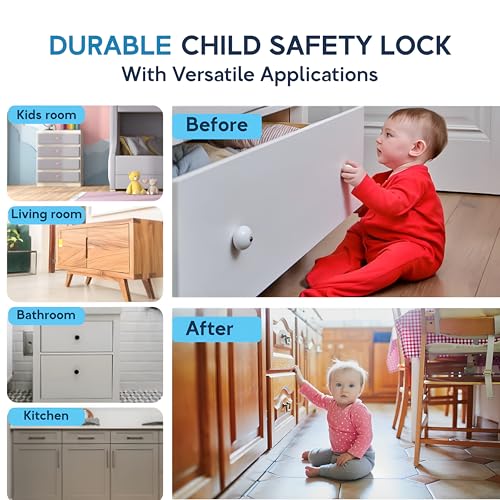 Image of Baby Proof Me Baby Proofing Magnetic Child Safety Cabinet Locks, 24-Pack | Childproof Your Home, Invisible Drawer Locks, Unlocks With Magnetic Key, Fits Cupboards & Cabinets, No-Drill Install, 6 Keys