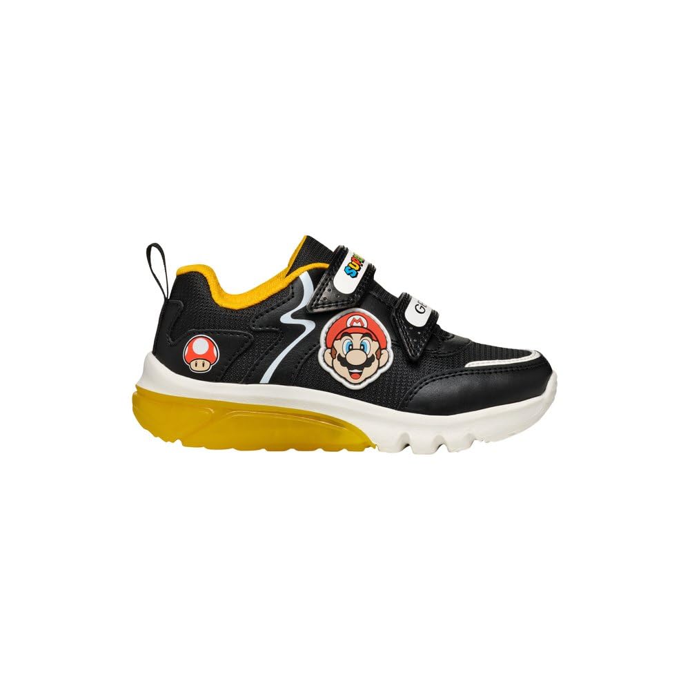 Geox J CIBERDRON BOY I Sneaker, Black/Yellow, 2.5 UK