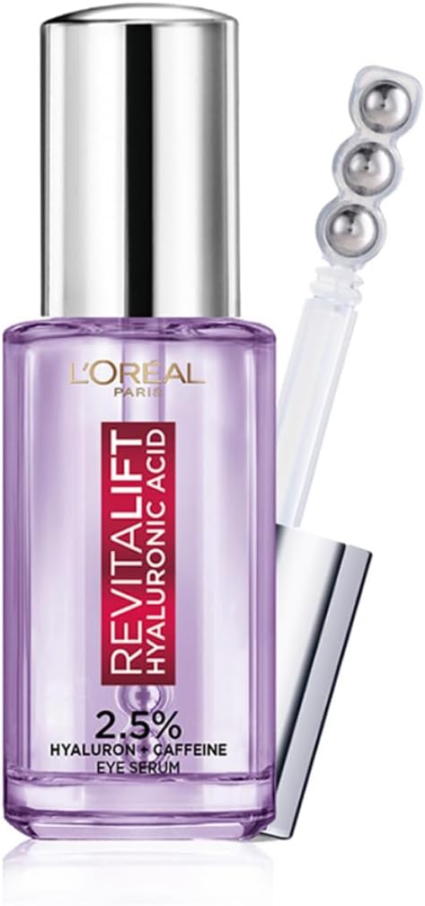 L'Oreal Paris Revitalift Hyaluronic Acid Eye Serum, 20ml, 1.5% Hyaluronic Acid and 1% Caffeine, Lightweight Texture, Non-Sticky, Reduce Fine Lines Under Eyes
