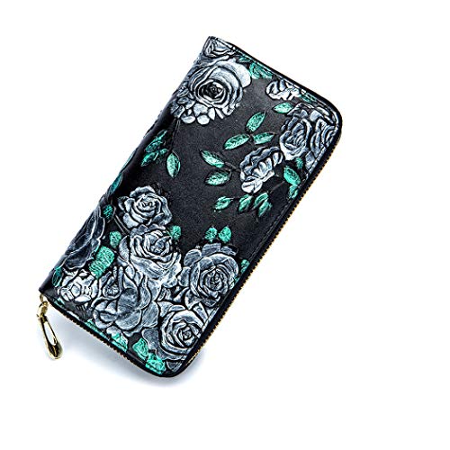 Long Portefeuilles en cuir véritable pour les femmes Filles Long 3D stéréo en cuir véritable portefeuilles portefeuilles Silver ROSE