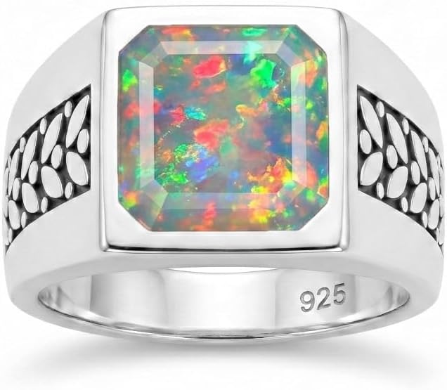 Natural Ethiopian Opal Ring Mens 925 Sterling Silver Handmade Gemstone Jewelry Opal Men's Ring Gift for Him Statement Mens Jewelry