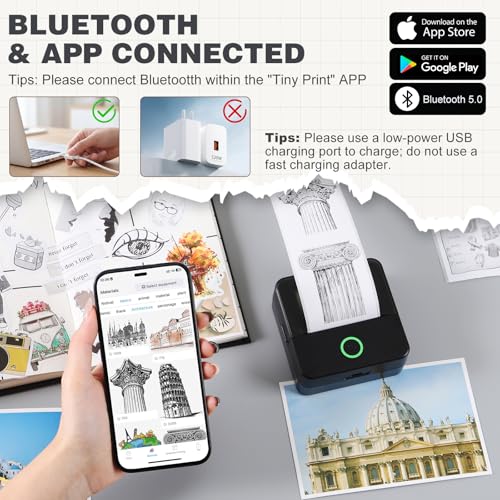 Image of cudinham Print Pods Mini Printer, Sticker Printer with 10 Rolls Thermal Printing Paper, Inkless Pocket Printpod for Phone, Impresora Portatil for Notes, DIY, Compatible with iOS & Android (Black)