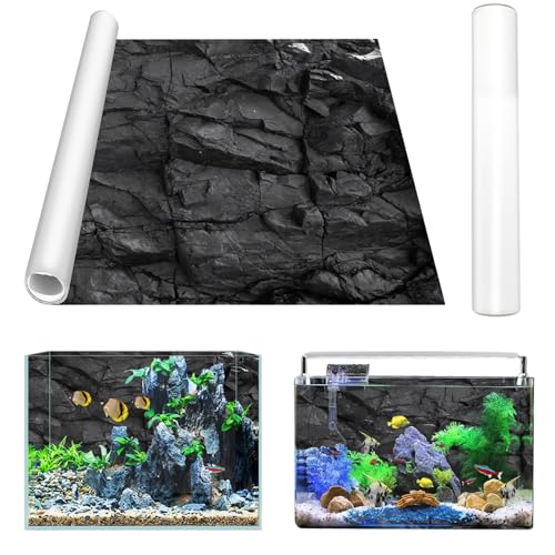 Gohytal Aquarium Poster, 120x40cm PVC Statisch Haftender Aquarium Hintergrund Schwarzer Fels Generisch Aquarium Rückwandfolie Selbstklebende Folie Vinyl Hintergrund für Aquarium Rückwand Terrarium