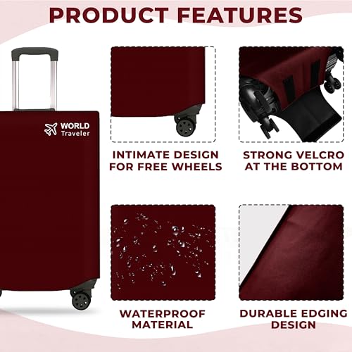 Image of Kraptick Non-Woven Luggage Cover - Waterproof, Dustproof, and Stretchable Luggage Protector Cover, Durable Non-Woven Luggage Case for Trolley Bags with Stretchable and Durable Design (Red-20 Inch)