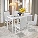 Hooseng Dining Table Set for 4- Space Saving Kitchen Table and Chairs for 4, Faux Marble Tabletop & PU Leather Chairs Dining Room Table Set for Small Spaces, Kitchen, Breakfast Corner, White