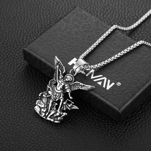 HZMAN Saint Michael Necklace, Stainless Steel St Michael the Archangel Pendant Amulet for Men Women Gift3