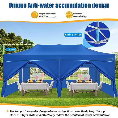 Image of HOTEEL 10x20 Pop up Canopy Tent for Parties, Heavy Duty Easy Setup Tent with 6 Sidewalls, Outdoor Commercial Instant Gazebo for Wedding Event, with Roller Bag & Sand Bags, Blue(Hexagonal Frame)