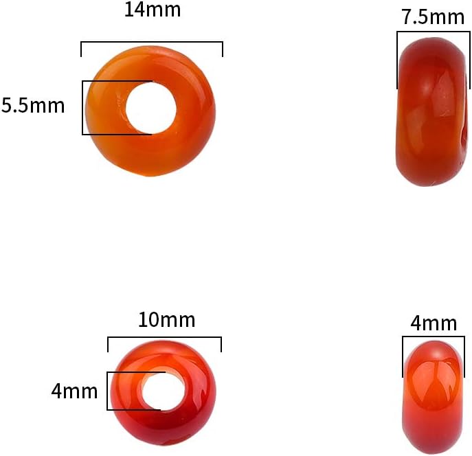 Natural Red Agate Rondelle Stone with Large Hole (5.5mm) Loose Semi Gemstone Beads for Jewelry Making 14mmx7.5mm 12pcs - Image 2
