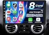 8 Core 4+32GB Car Radio for Jeep Wrangler 2007-2017: Upgrade Wireless Carplay Android Auto Stereo for JK with 10.1' Touchscreen 1280 * 800 IPS 5G WiFi GPS Navigation FM 1080 HD Backup Camera SWC