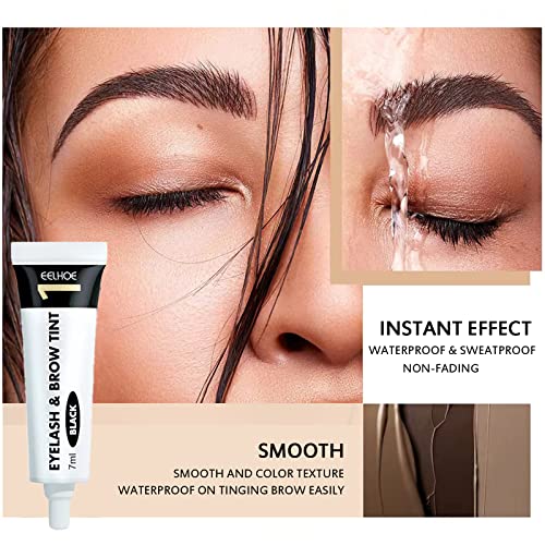 2 In 1 Eyebrow And Eyelash Black Color Kit 65G, Instant Brow & Lash Black Color Makeup, Darker & Fuller | Tools Included, Semi-Permanent Coloring Effect Lasts 8 Weeks, Professional For Salon Home Use (Black) #TOP2