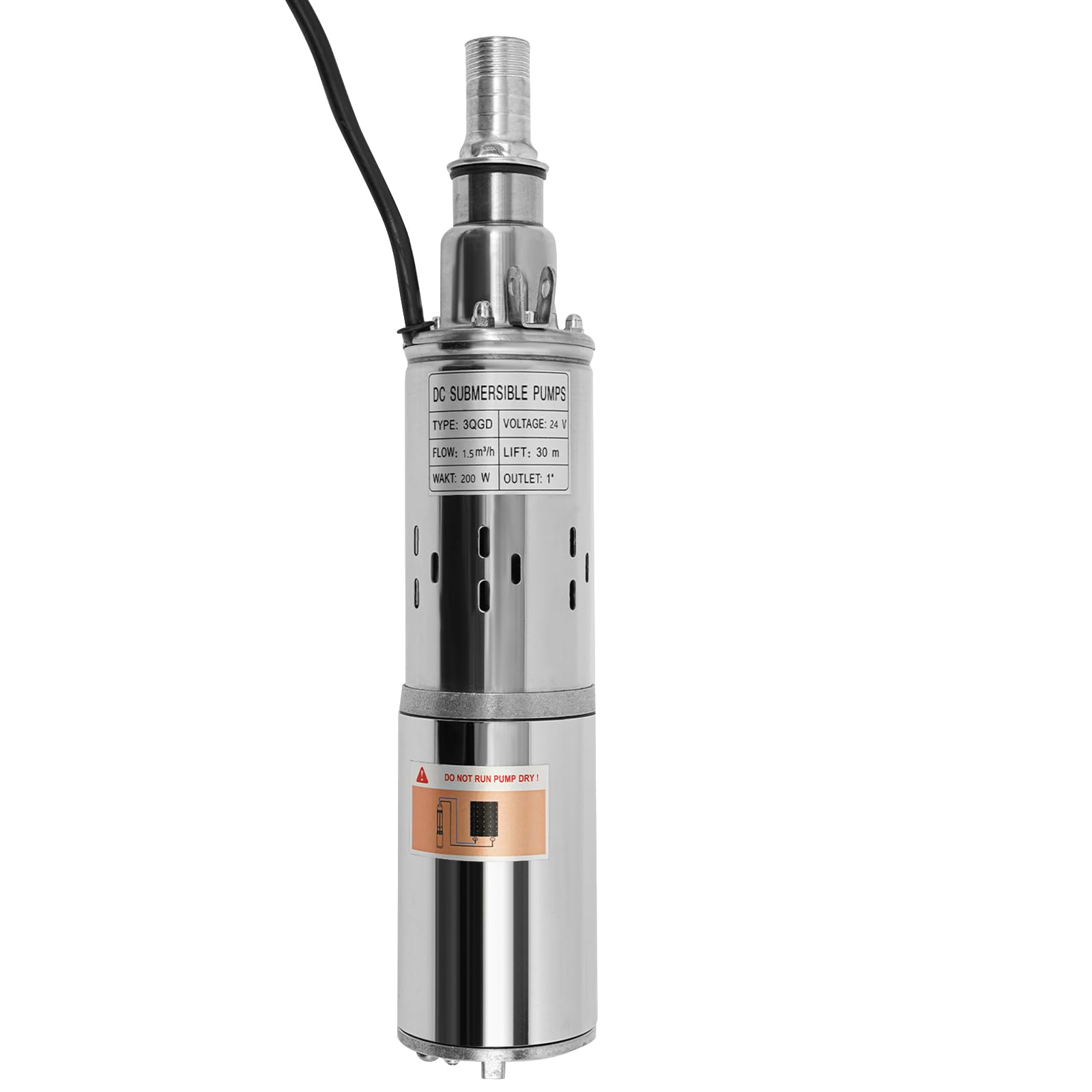 Pompa Głębinowa Ze Stali Nierdzewnej, 24 V, 200 W, 1,5 m³/h, Maks. Wysokość Tłoczenia 30 M, Pompa Zanurzeniowa Do Nawadniania I Zaopatrzenia W Wodę