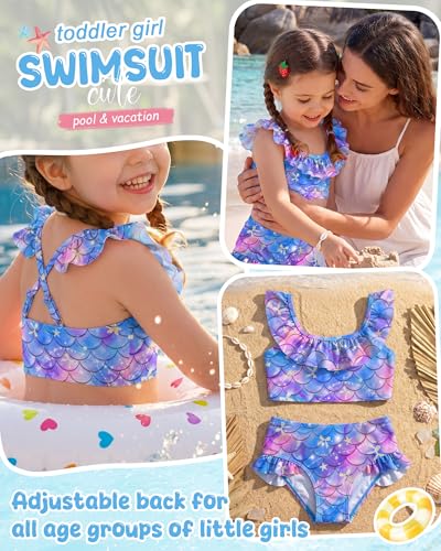 Image of Xaatren Toddler Girl Swimsuits 2 Piece Kids Ruffle Trim Bathing Suit with Adjustable Strap Summer Cute Tankini for 2-8 Years