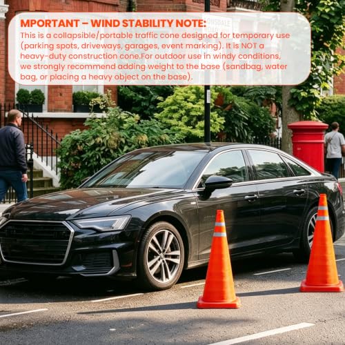 Image of TENKAIWICK 28 Inch 2 Pack Traffic Cones, Collapsible Safety Cones, Multi Purpose Pop-up Cones with Reflective Collar, Orange Cones for Parking lot, Driveway, Driving Training etc