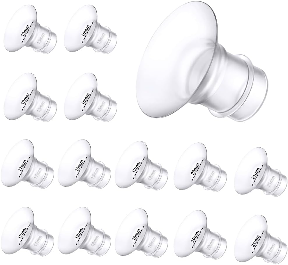flange insert 13/15/17/18/19/20/21mm 14pcs,compatible with momcozy s12 pro/s9 pro/s12/s9/medela/spectra/bellaaby/tsrete etc 24mm shields/flanges,reduce 24mm tunnel down to other size 14pcs-7size flange insert