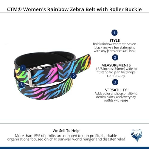 CTM Women's Rainbow Zebra Belt with Roller Buckle4