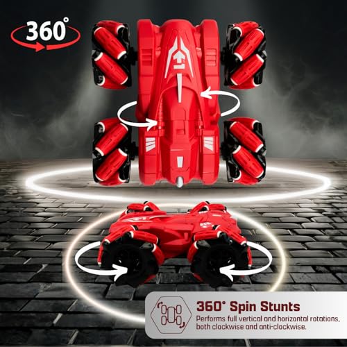 Image of Remote Control Drift Stunt Car 4WD | 360 Rotating | Dual Sided Climbing | High-Speed Tumbling | Rechargeable Stunt Car | C-Type Charging | Remote Control Car for Kids | Made in India. (Red)