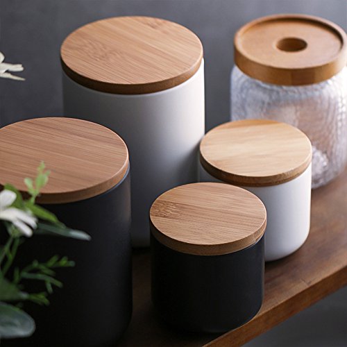 OnePine Vorratsdosen Keramik mit Bambusdeckel Vorratsdose Kaffeedose Teedose - 260ml/9 oz Keramik Aufbewahrungsdosen für Tee Kaffee Bohne Zucker Gewürz Nüsse Korn