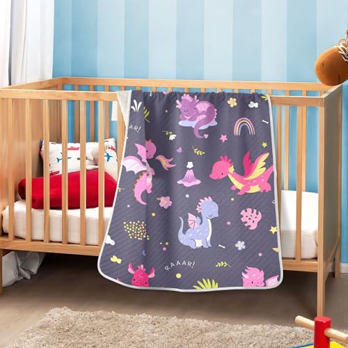Image of Qilmy Cute Dragons Baby Blanket for Boys Girls Kids with Soft Cotton, Cute Cozy Warm Nursery Receiving Swaddle Blanket for Toddler Infant Crib, 30 x 40 Inch