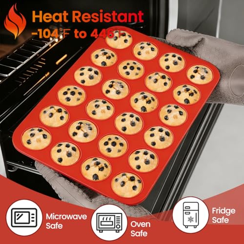 Image of CAKETIME Silicone Mini Muffin Pan 3 Pack 24 Cups Nonstick Mini Cupcake Pan for Baking Muffins Cupcakes Egg Bites Fat Bombs