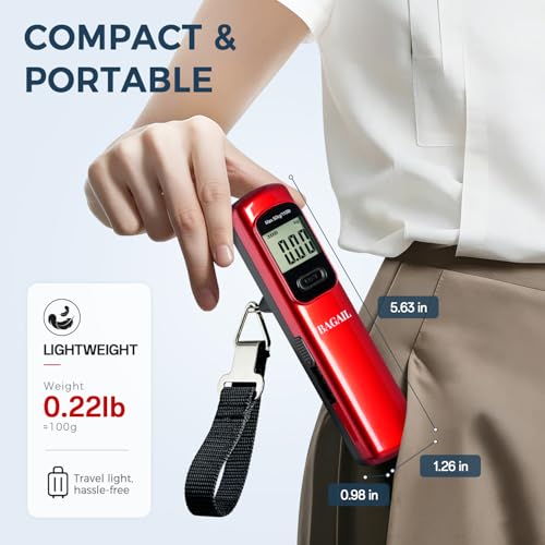 Image of BAGAIL Digital Luggage Scale, 110lbs Hanging Baggage Scale with Backlit LCD Display, Portable Suitcase Weighing Scale, Travel Luggage Weight Scale with Hook, Strong Straps for Travelers