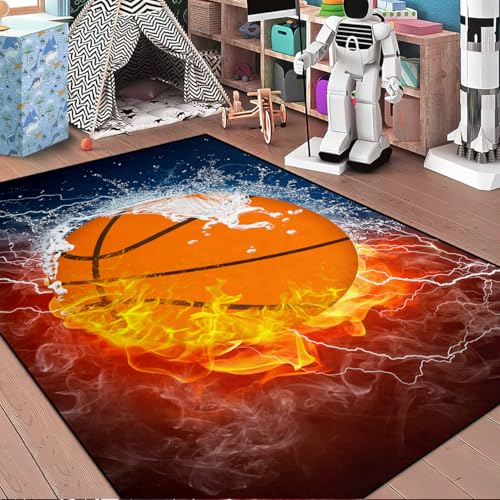 Basketball Rug - Fire & Water Basketball Rug Sports Carpet Rugs, 2'5"×4'