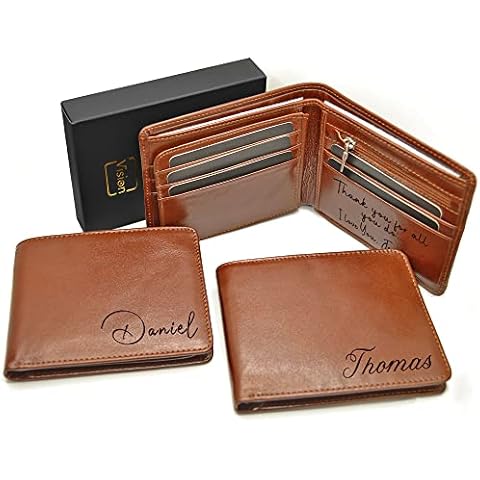 Vision Bags Personalised Mens Wallet, Genuine Leather Wallet Gift for Men, Gift for Him, Birthday Gifts for Men, Gift for Dad, Gifts for Husband, Unique Mens Gift Cover