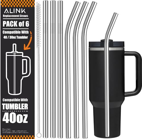 ALINK Stainless Steel Straws for Stanley 40 oz 30 oz Tumbler, 12 inch Long Reusable Replacement Metal Straws for Stanley Owala 40oz Cup, Dishwasher Safe & BPA-Free with Cleaning Brush