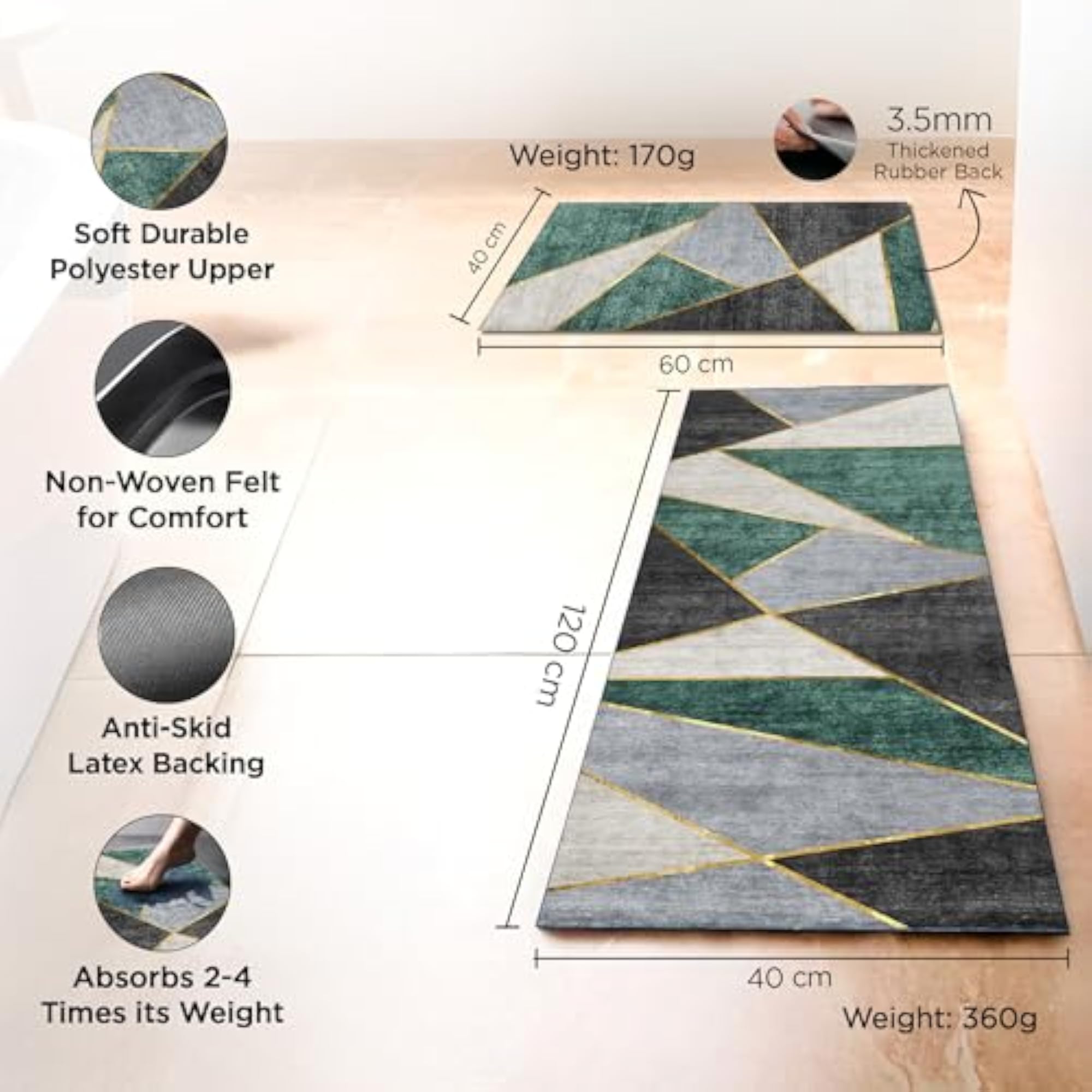 Polyester Non-Woven Felt Bathroom Mat, 2Pcs Set